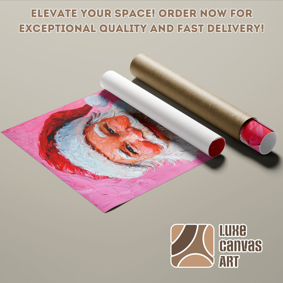 Poster Roll of Santa Claus artwork in a vibrant pink & red color palette. Elevate your space with art!