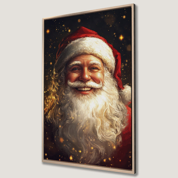 Framed Wall Art: Festive Santa Claus portrait in warm red and gold tones. Perfect Christmas decor! Canvas Print adds holiday cheer to any room.