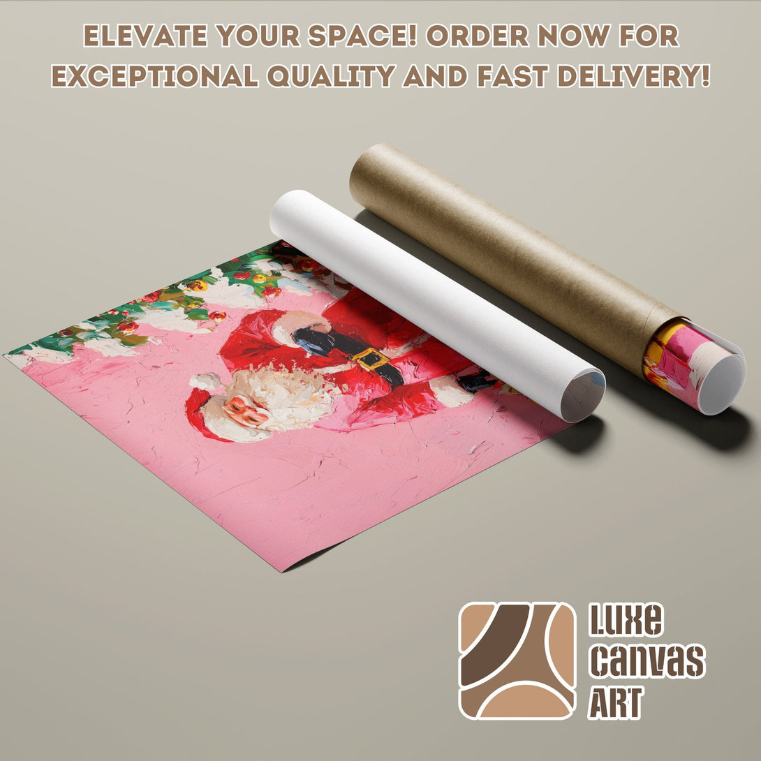 Santa Claus Poster Roll, impressionist style, pink & red color palette. Order yours today!