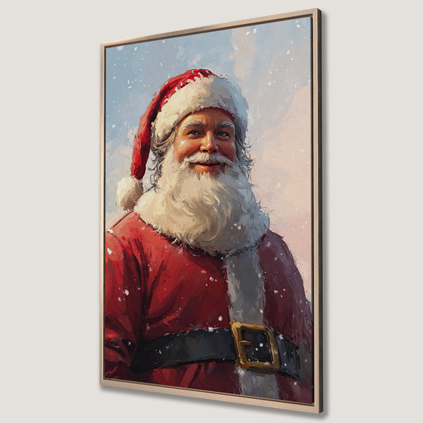 Framed Wall Art: Santa Claus portrait in a painterly style. Festive red, white, and blue color palette. Perfect Christmas decor for your home!