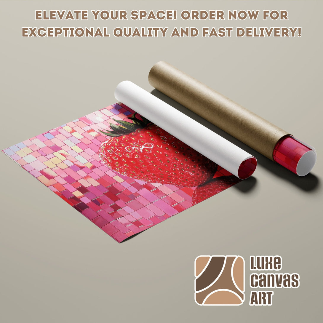 Poster Roll featuring a vibrant strawberry art print in a pink color palette. Elevate your space!