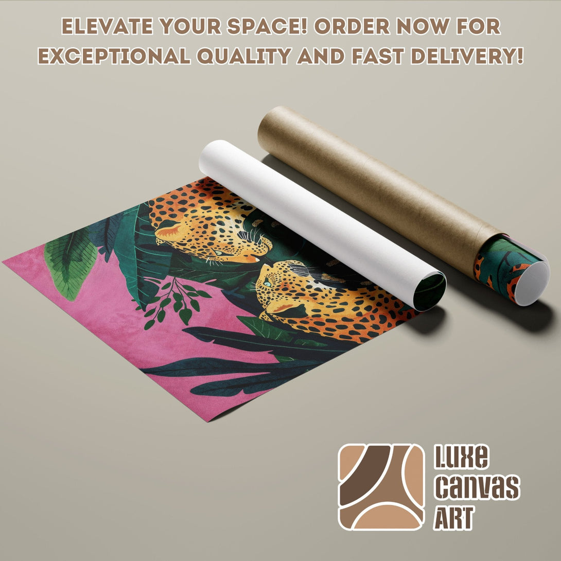 Poster Roll featuring a vibrant leopard print with pink and green hues. Elevate your space!
