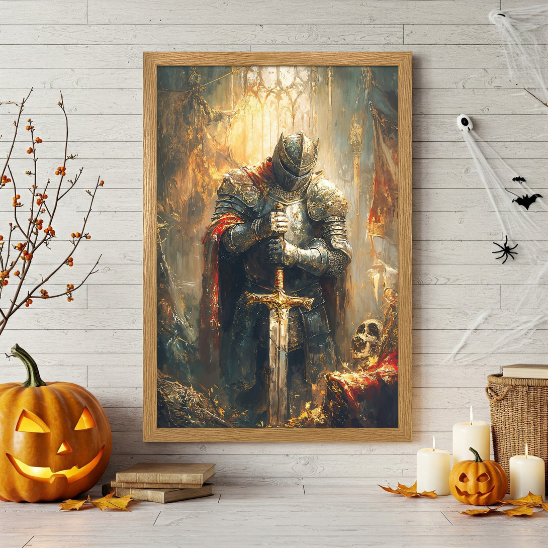 Framed Poster featuring roses & books, vintage style, with a warm, autumnal color palette. Perfect for Halloween decor.