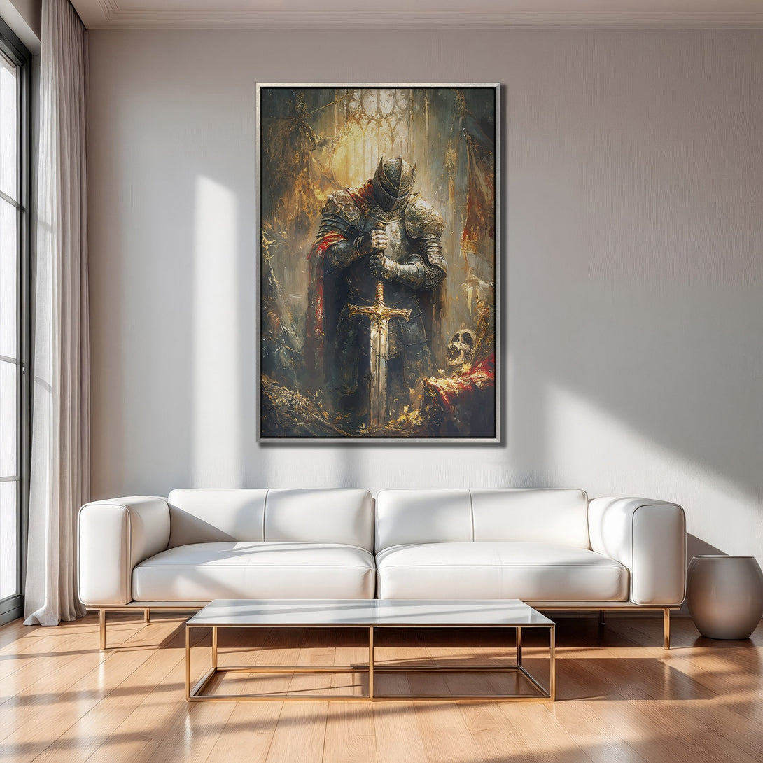 Framed Wall Art: Floral still life Canvas Print with roses and books, romantic style, featuring a dark, moody color palette.