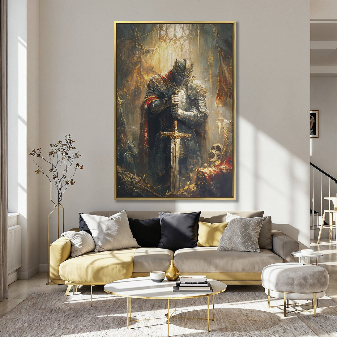 Canvas Print featuring a vintage floral still life with roses and books, in a dark, moody, and romantic color palette.