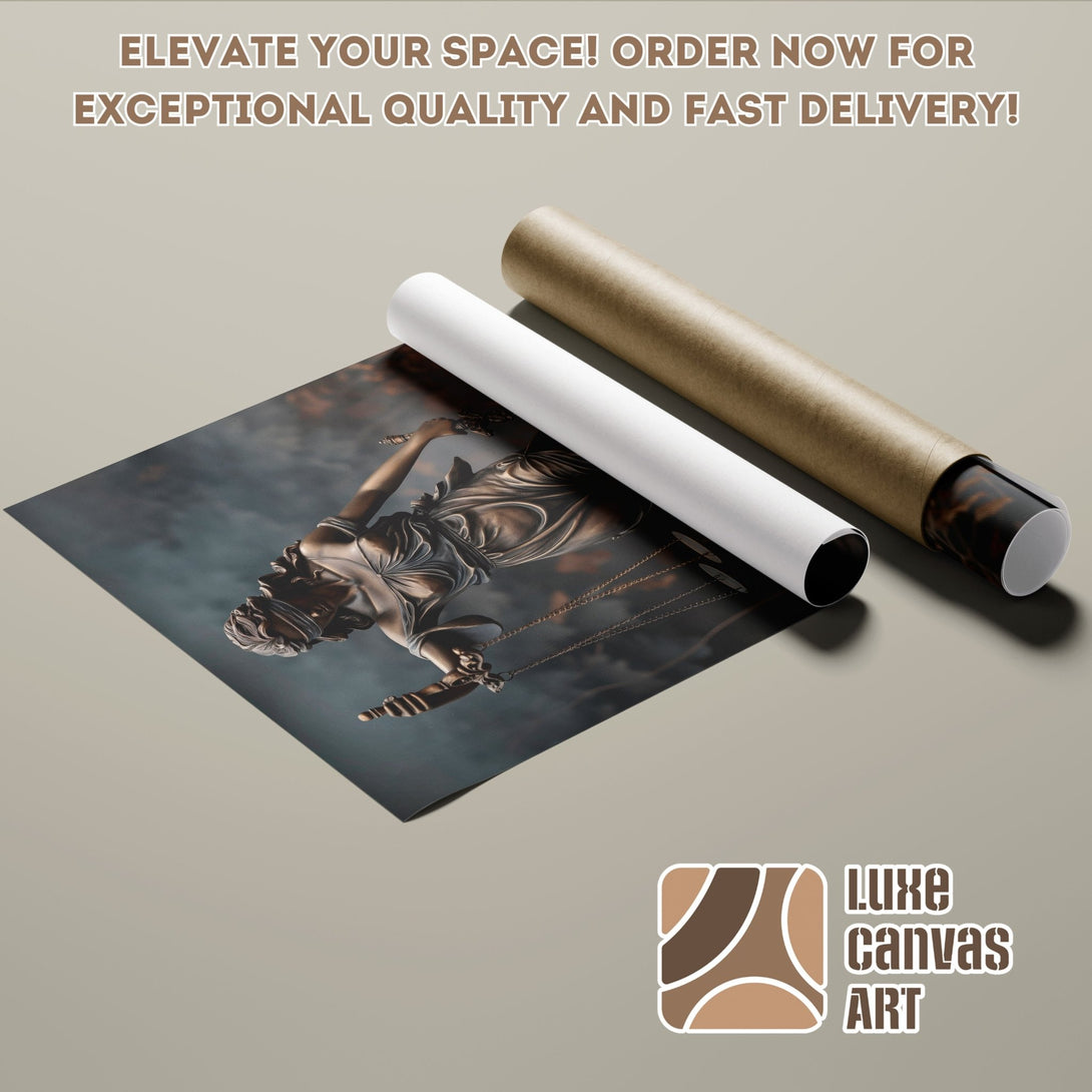 Poster Roll featuring Lady Justice art in bronze tones. Perfect wall decor! Order your art poster today.