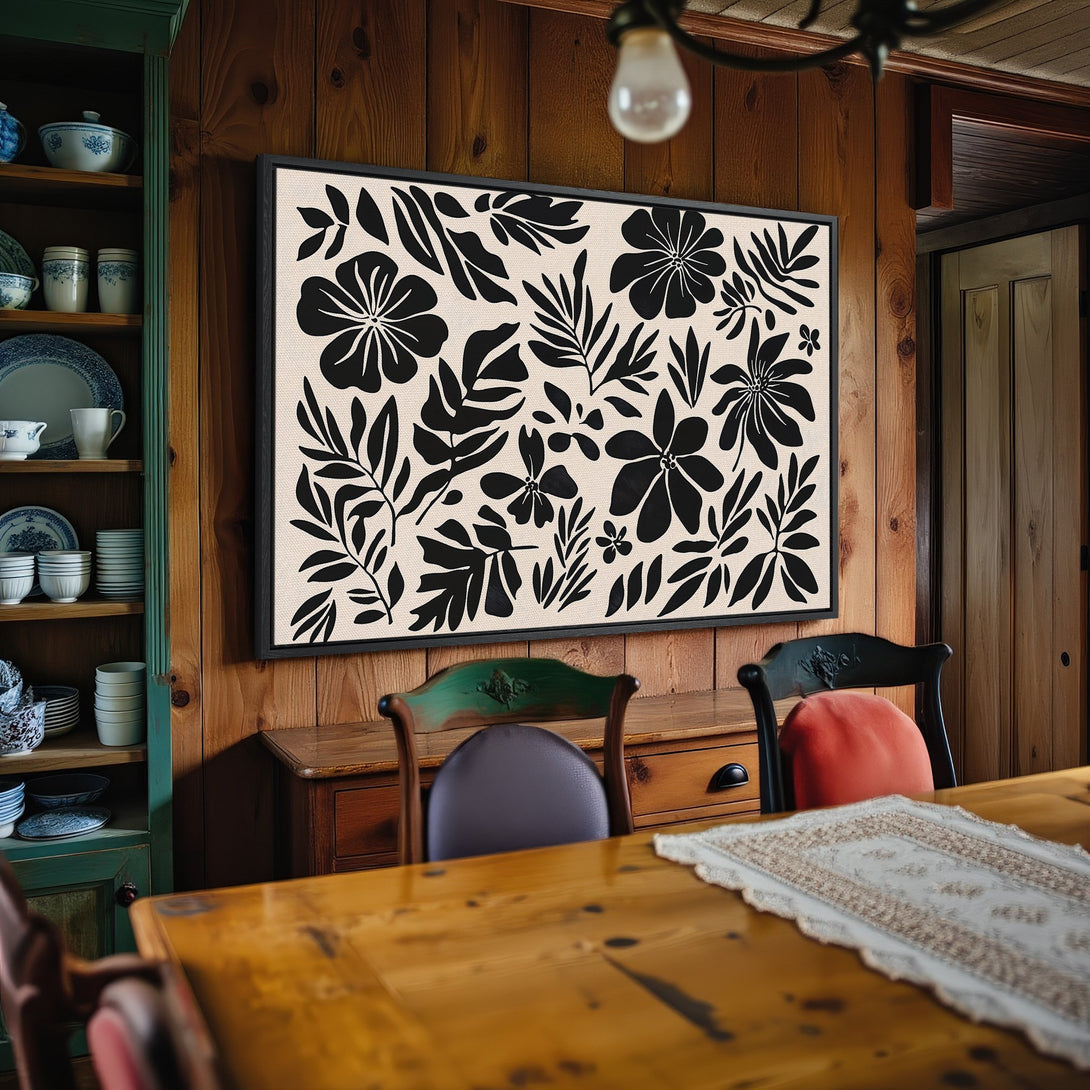 Framed Wall Art: Black and white floral Canvas Print. Modern botanical art adds a touch of elegance to any space. Shop now!