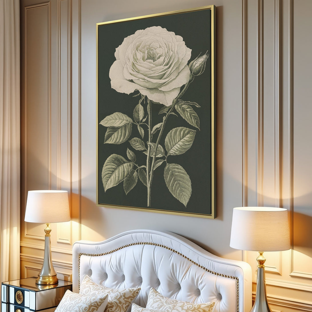 Canvas Print featuring a botanical rose illustration in neutral tones, perfect for adding a touch of elegance to your home decor.