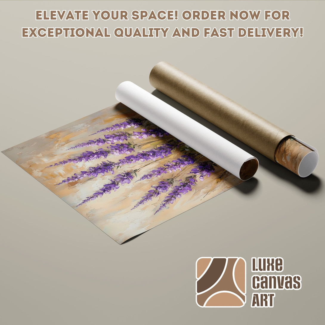 Poster Roll featuring lavender art, warm neutral tones, and a textured, impressionistic style. Order yours today!