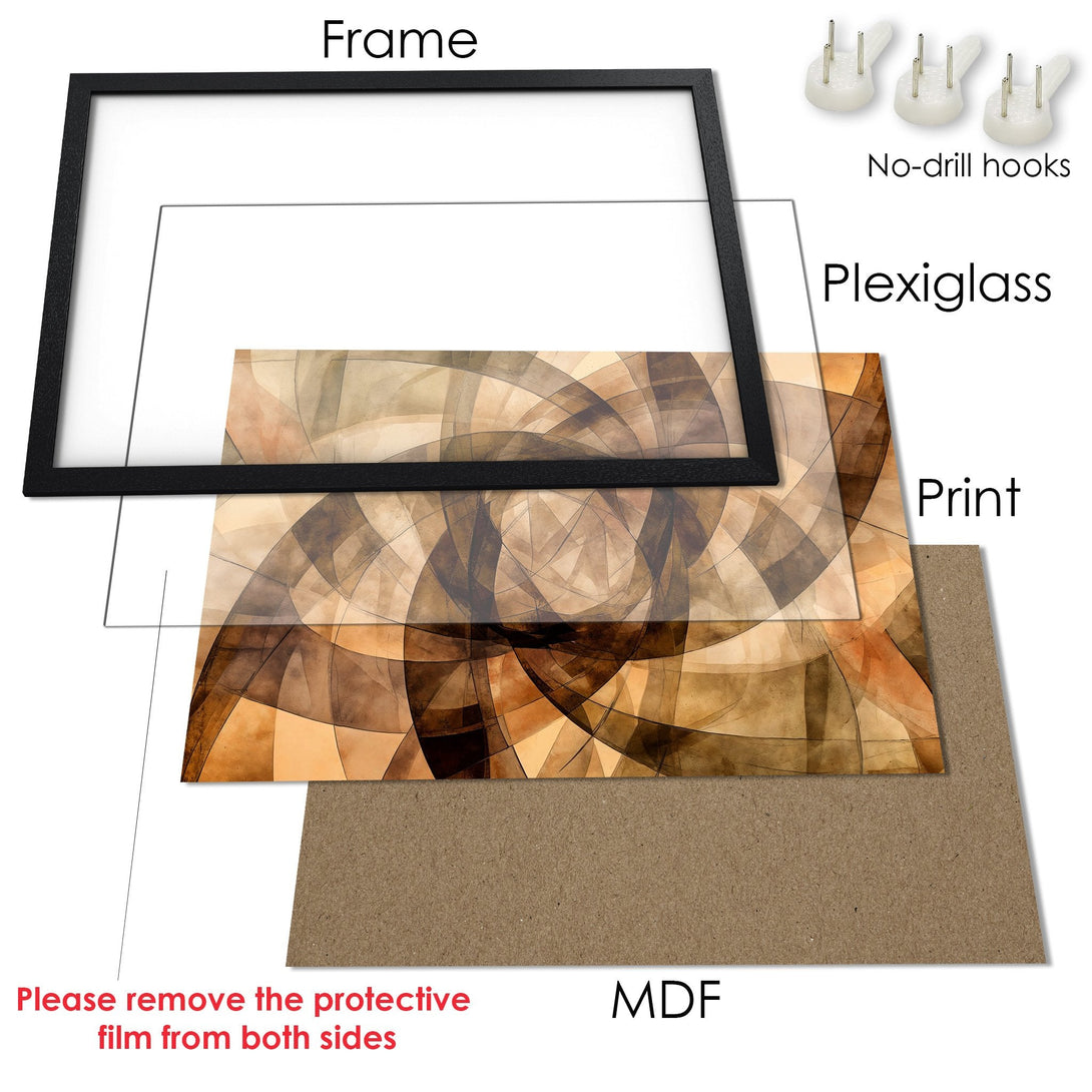 Framed Poster with abstract art in warm earth tones, ready to hang. Enhance your space!