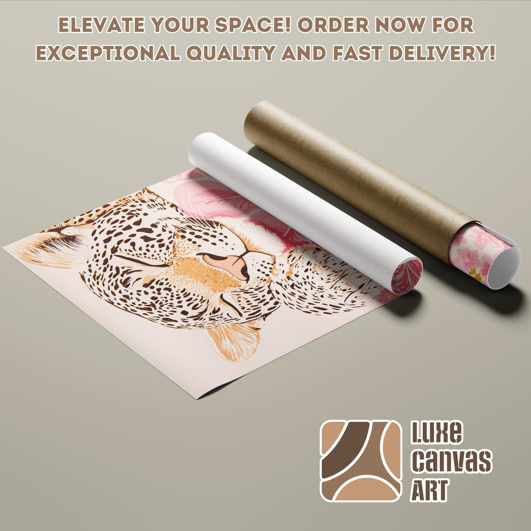 Poster Roll featuring a leopard illustration in a neutral color palette. Elevate your space with Luxe Canvas Art!