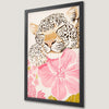 Leopard and Pink Flowers Art Poster for Nursery Decor