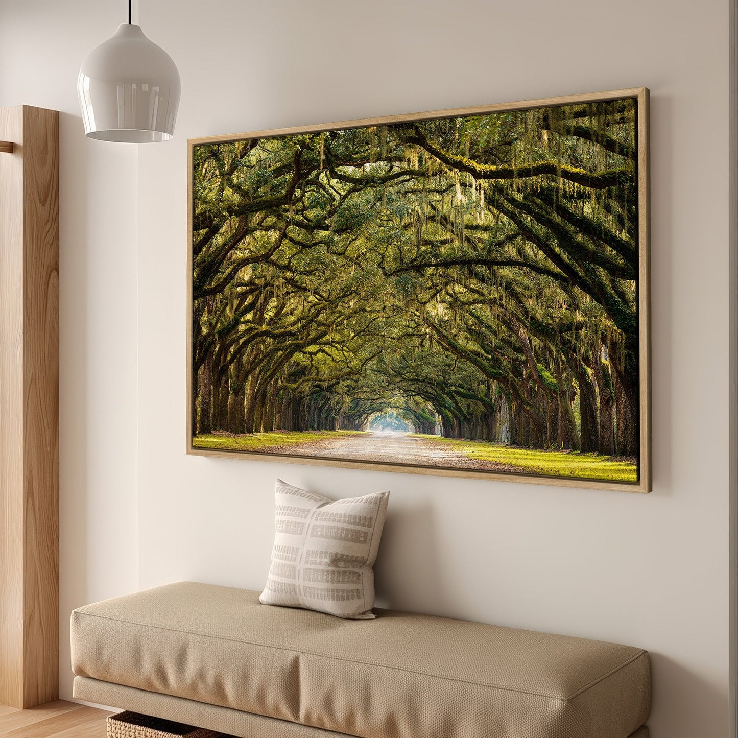 Line of Green Oak Trees Canvas Print Wall Art
