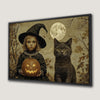 Little Witch and Black Cat Canvas Print for Halloween Decor