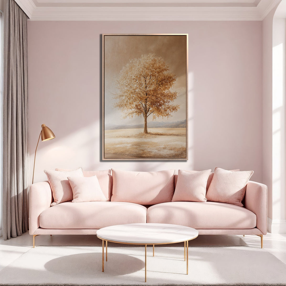 Framed Wall Art: Elegant tree landscape in warm tones. Perfect for adding a touch of serenity to your home decor. Shop our Canvas Print collection today!