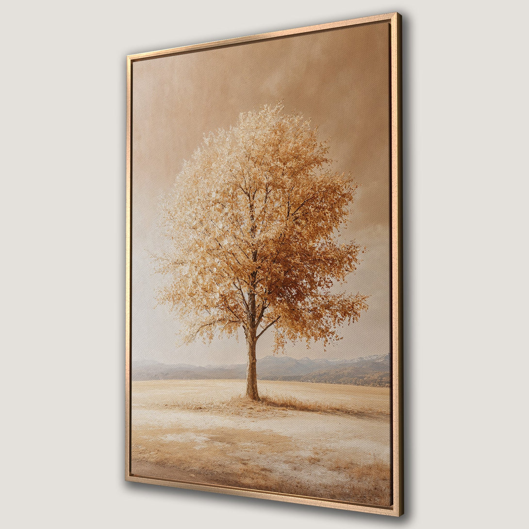 Framed Wall Art Canvas Print of a serene tree landscape in warm, earthy tones. Perfect for adding a touch of nature-inspired elegance to your home decor.