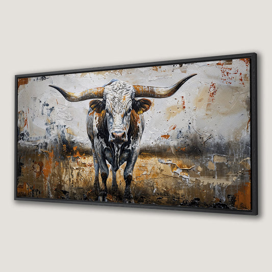 Longhorn Cow Spotted Canvas Print Rustic Wildlife Art