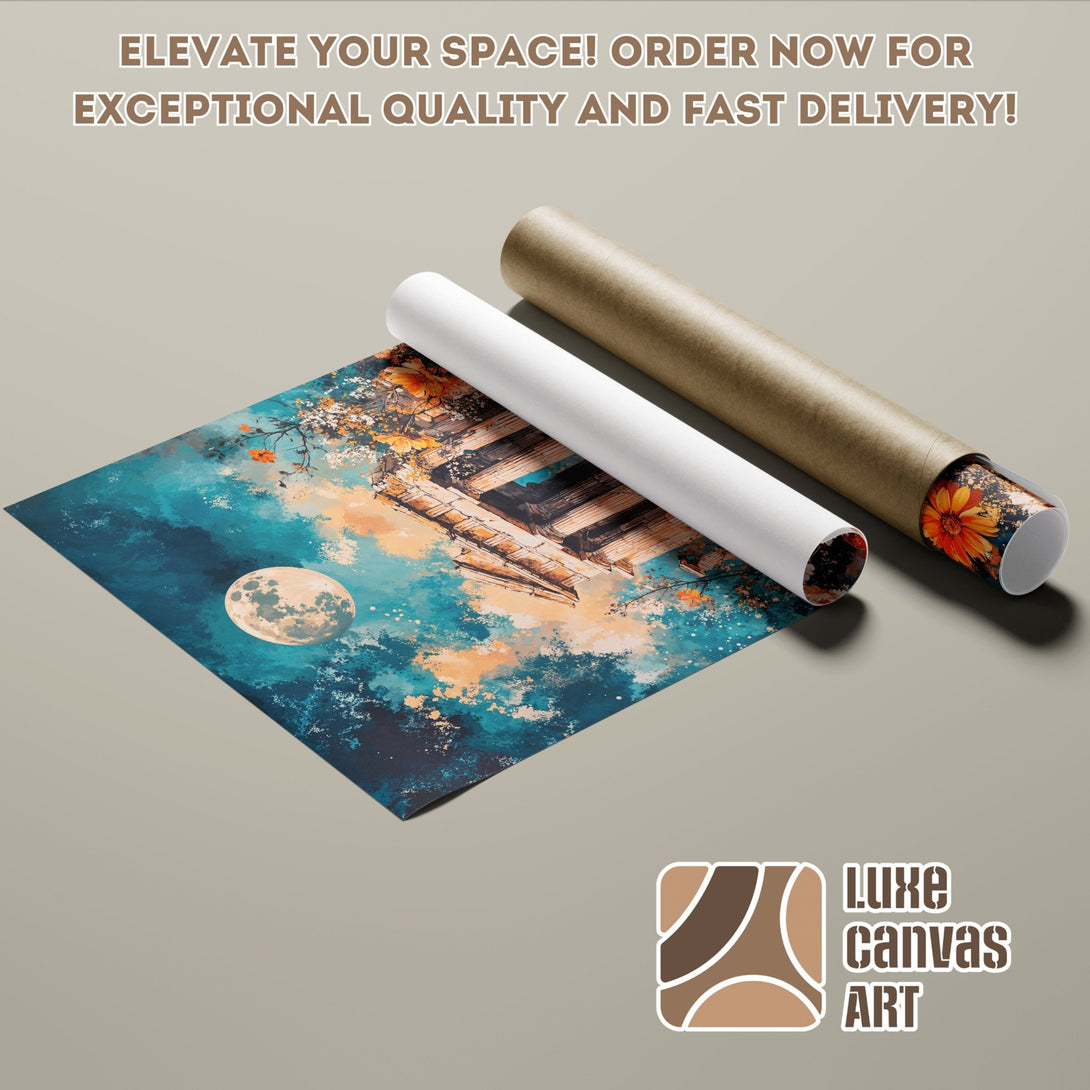 Poster Roll featuring an abstract landscape with a cool blue and orange color palette. Elevate your space with this art!