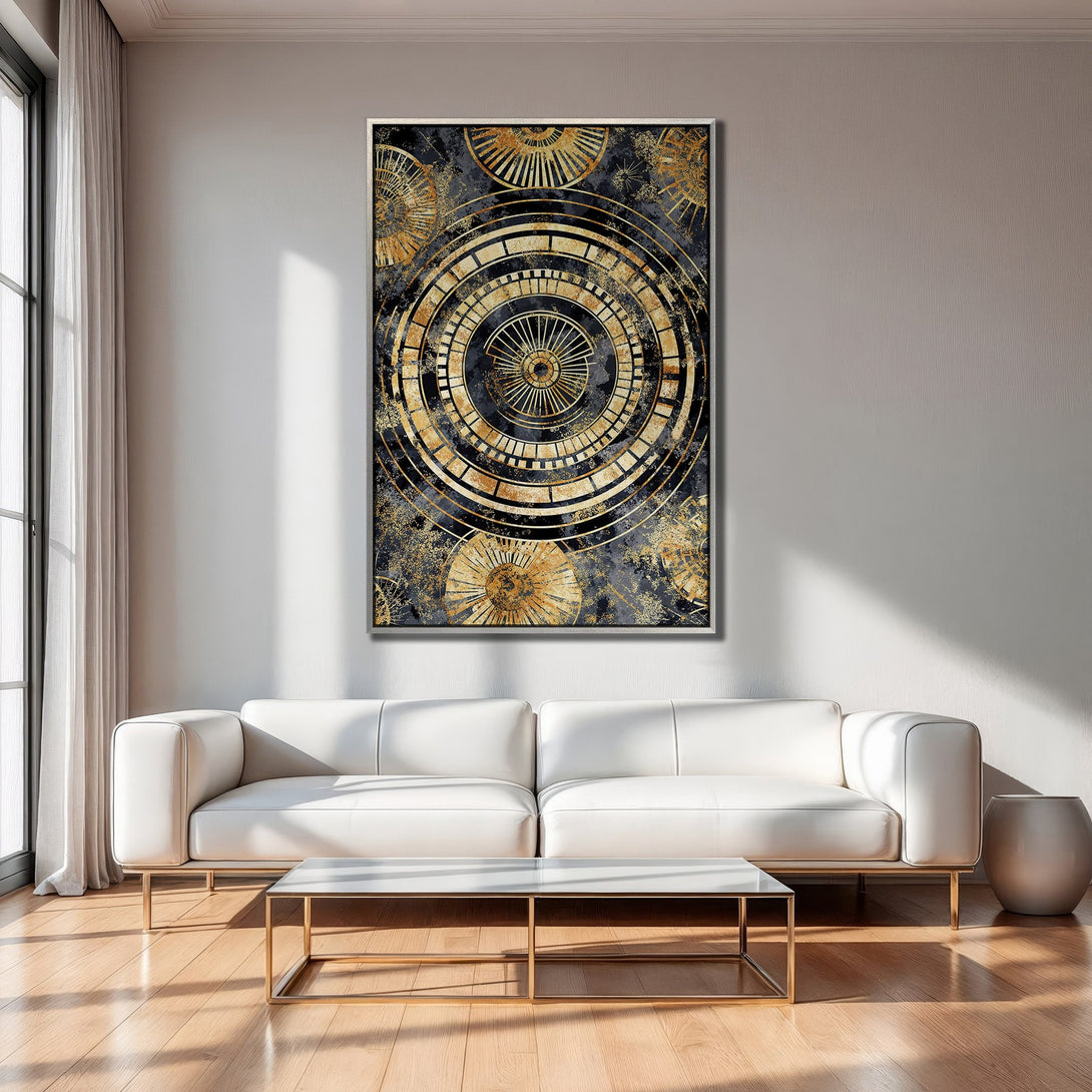 Framed Wall Art: Abstract gold and black design, perfect for modern living rooms. Adds a touch of luxury and sophistication to your space.