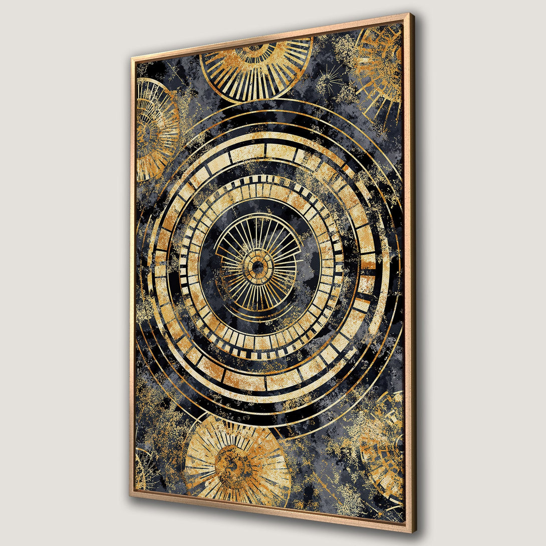 Framed Wall Art featuring an abstract geometric design in gold and black, perfect for modern home decor.