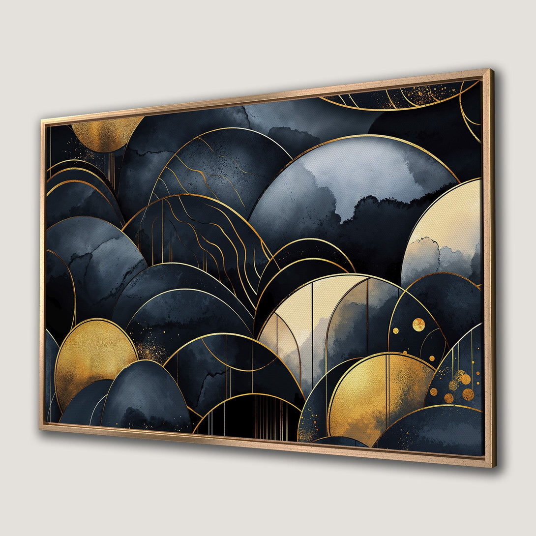 Framed Wall Art: Abstract watercolor art print in navy, gold, and gray. Modern style canvas print perfect for home decor.