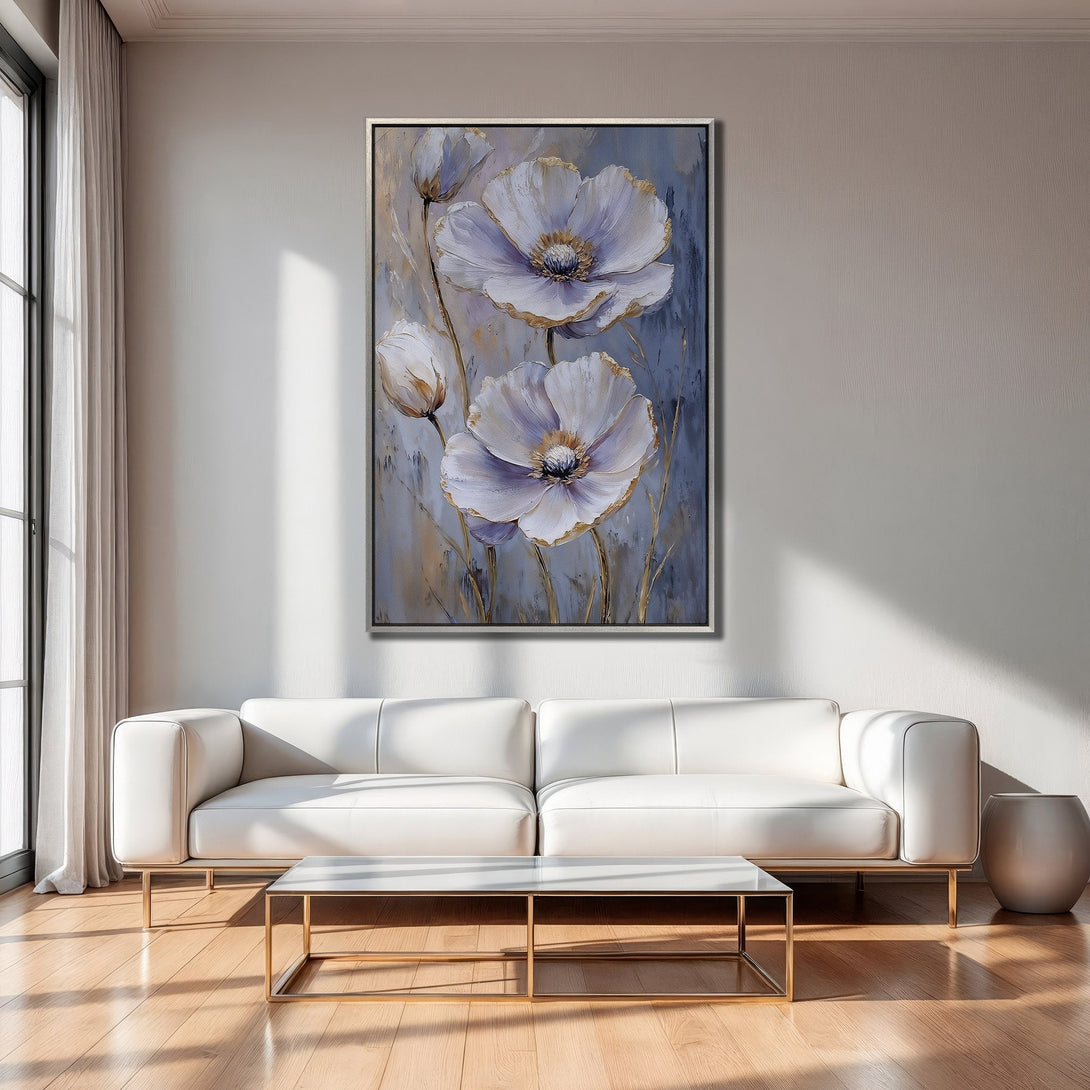 Framed Wall Art: Elegant floral painting with a soft, neutral color palette. Perfect for modern interior design. Add a touch of art to your home!