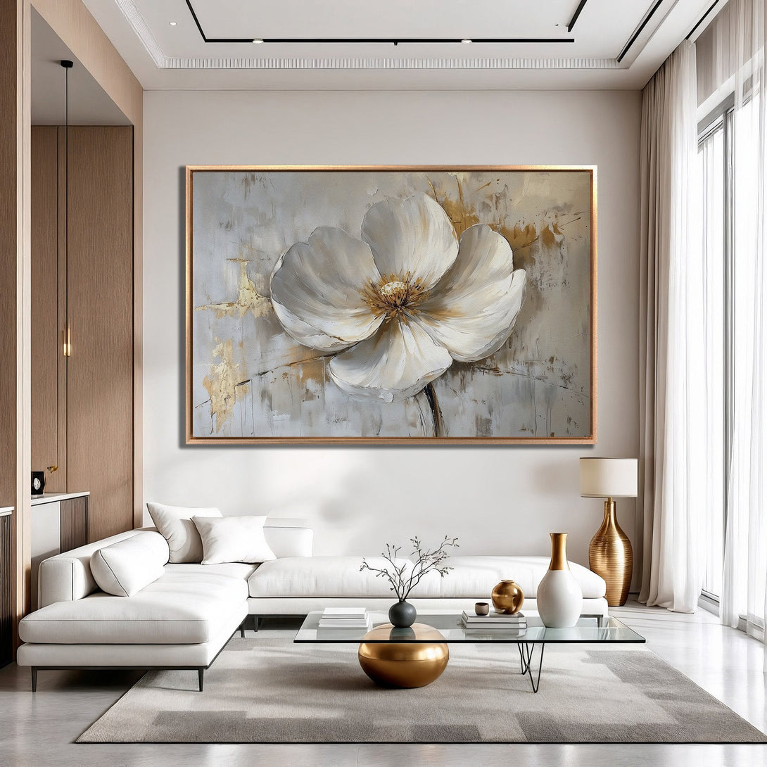 Framed Wall Art: Stunning abstract flower art in neutral tones. Add elegance to your space with this beautiful Canvas Print. Modern decor for any room.