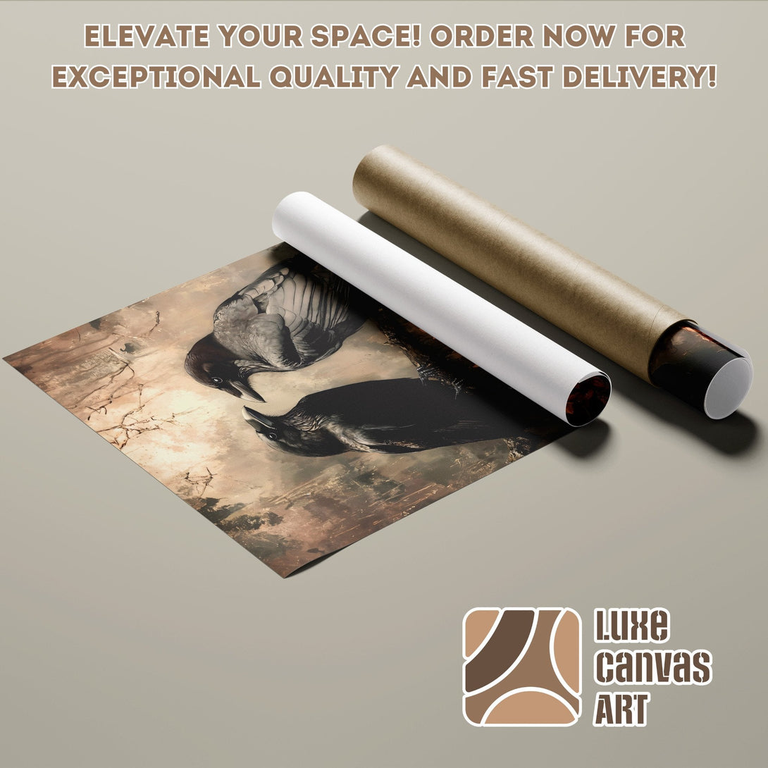 Poster Roll featuring a raven art print, neutral color palette, perfect for your home decor.