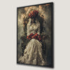 Macabre Woman in Armchair Canvas Print with Red Roses