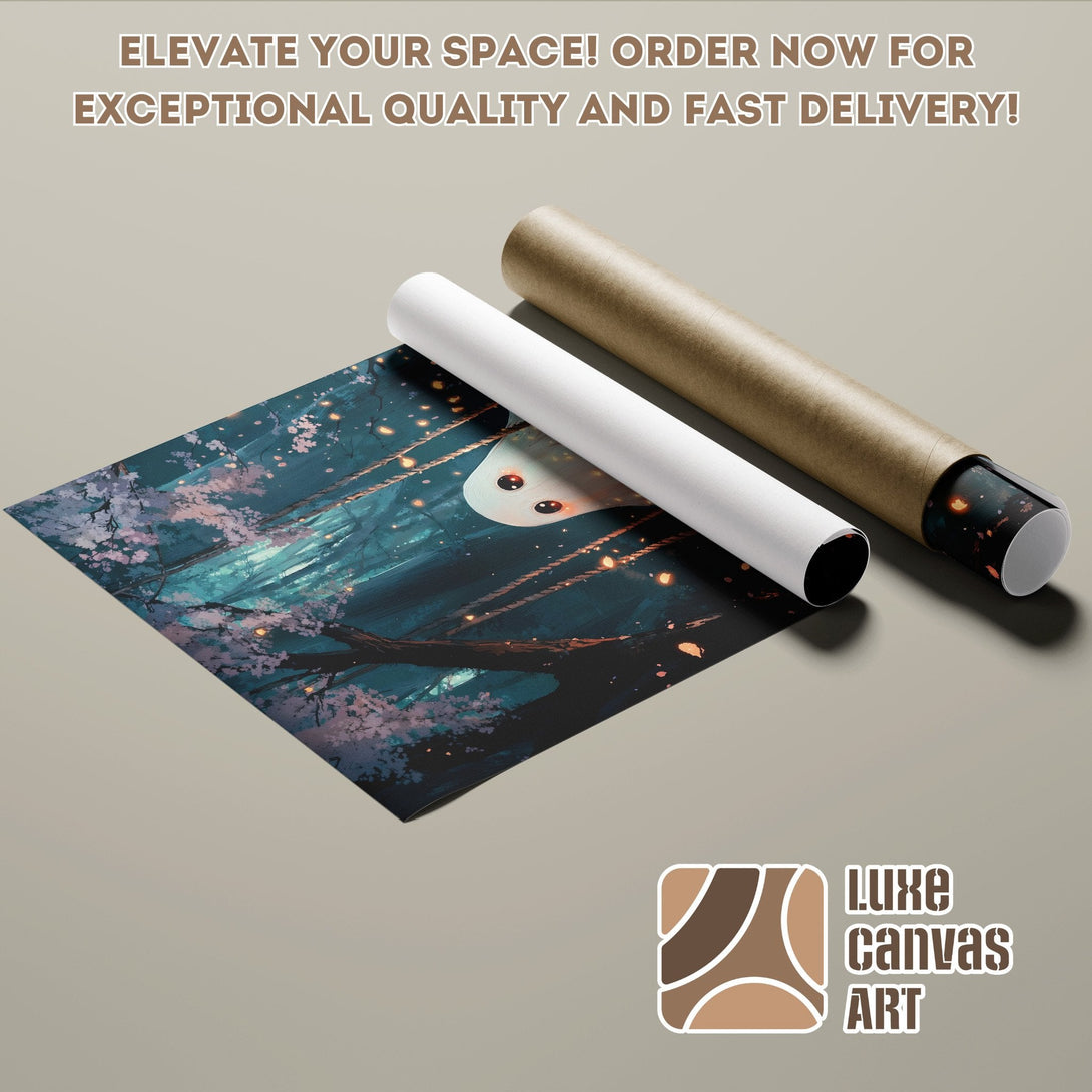 Anime-style Poster Roll featuring a mystical forest scene in teal and pink tones. Order your art today!