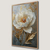 Magnificent White Peony Floral Canvas Print with Golden Leaves