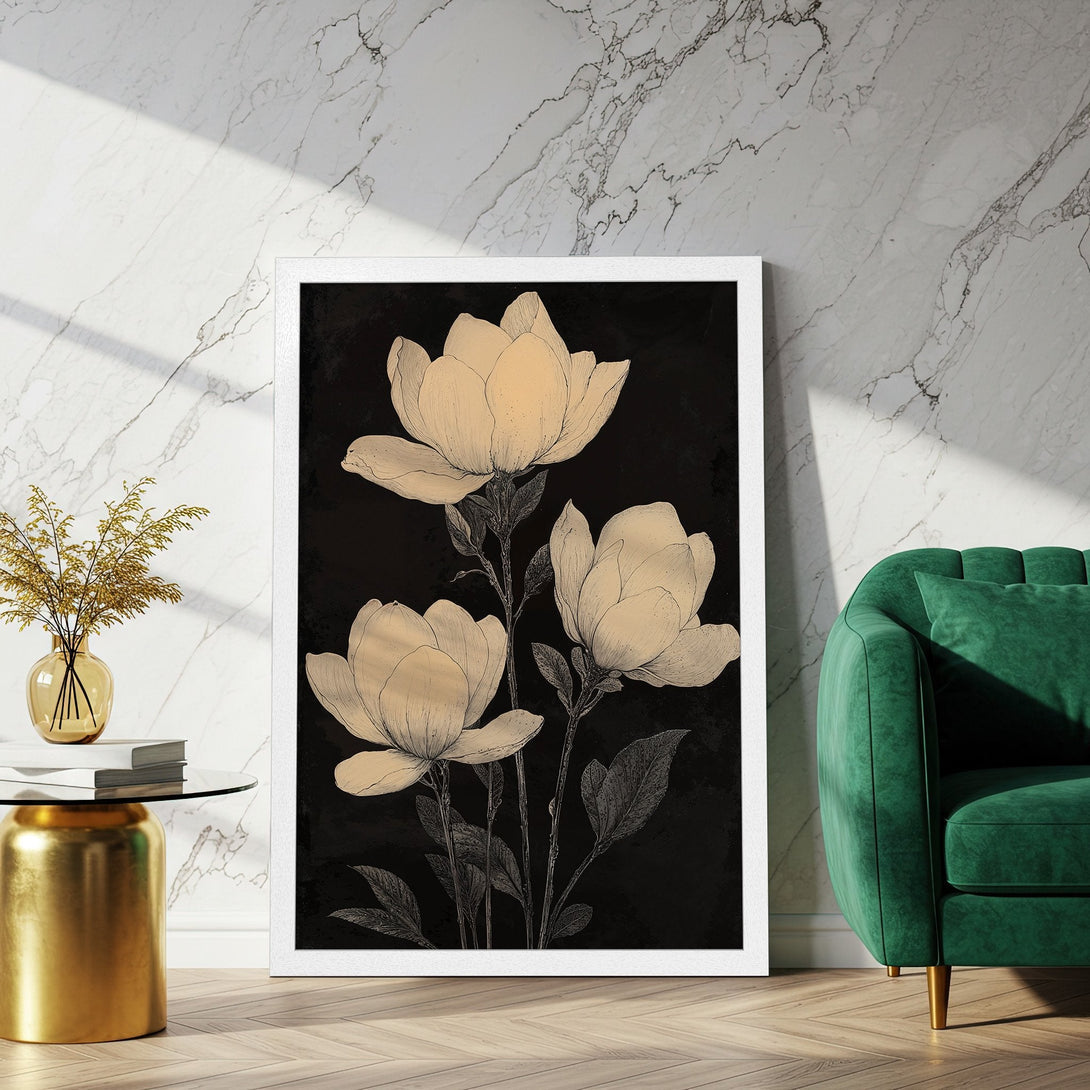 Framed Poster featuring elegant floral art in a neutral color palette, perfect for adding a touch of sophistication to any space.