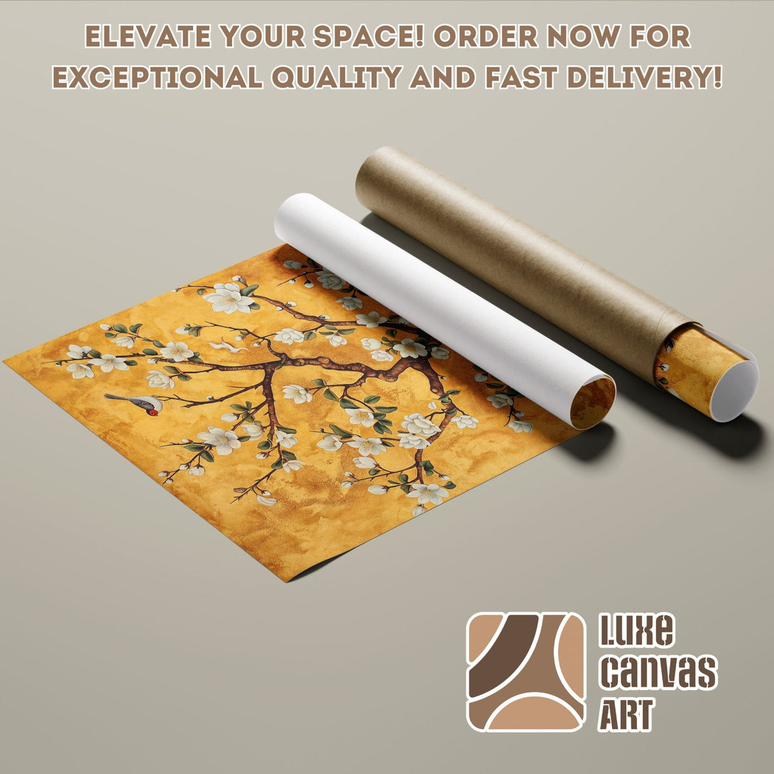 Floral Poster Roll with gold and white color palette, perfect for home decor. Order now!