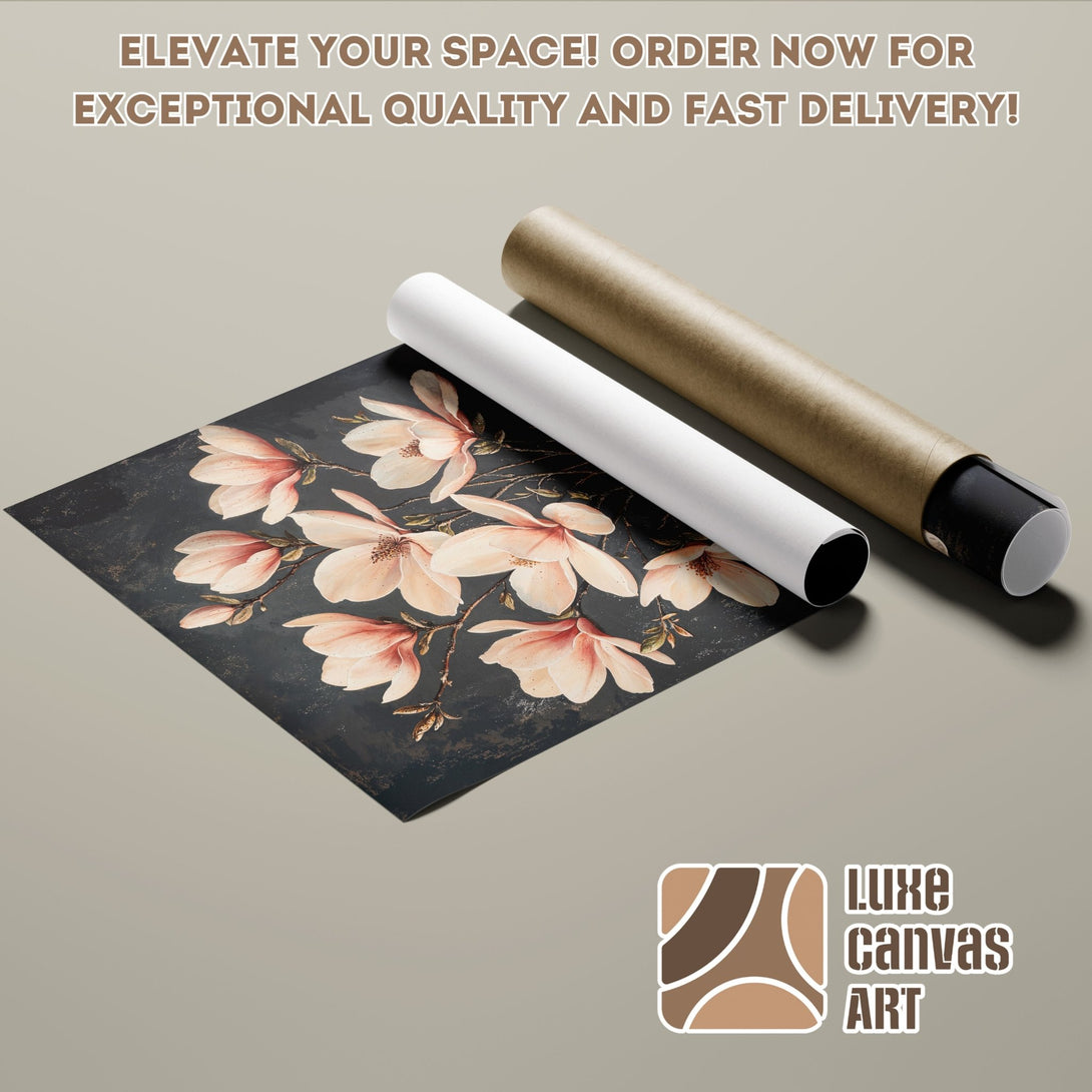 Poster Roll featuring a floral design in a dark, moody style with a neutral color palette. Elevate your space!