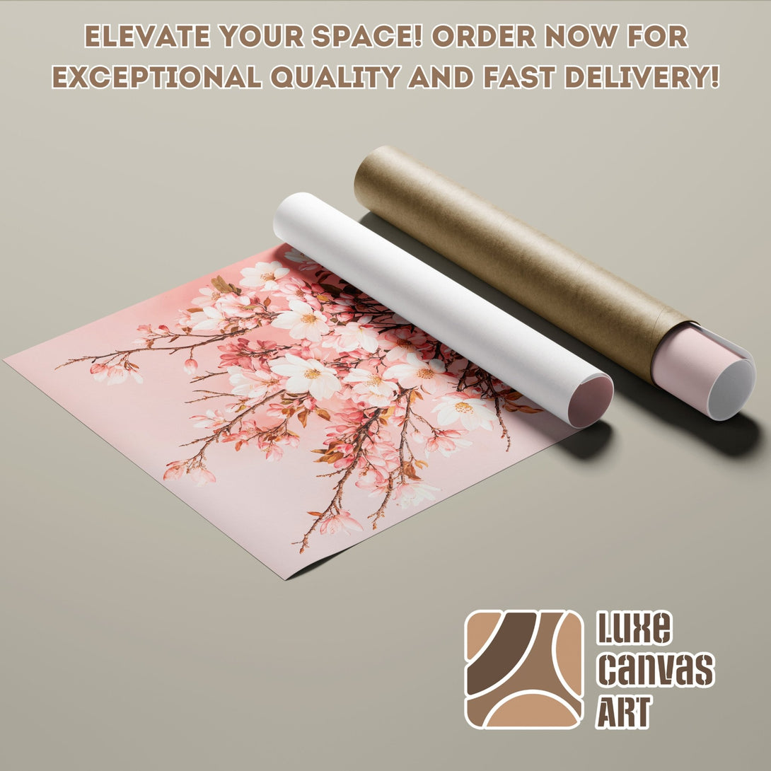 Poster Roll featuring a floral design in pink and white, perfect for adding elegance to your space. Order now!