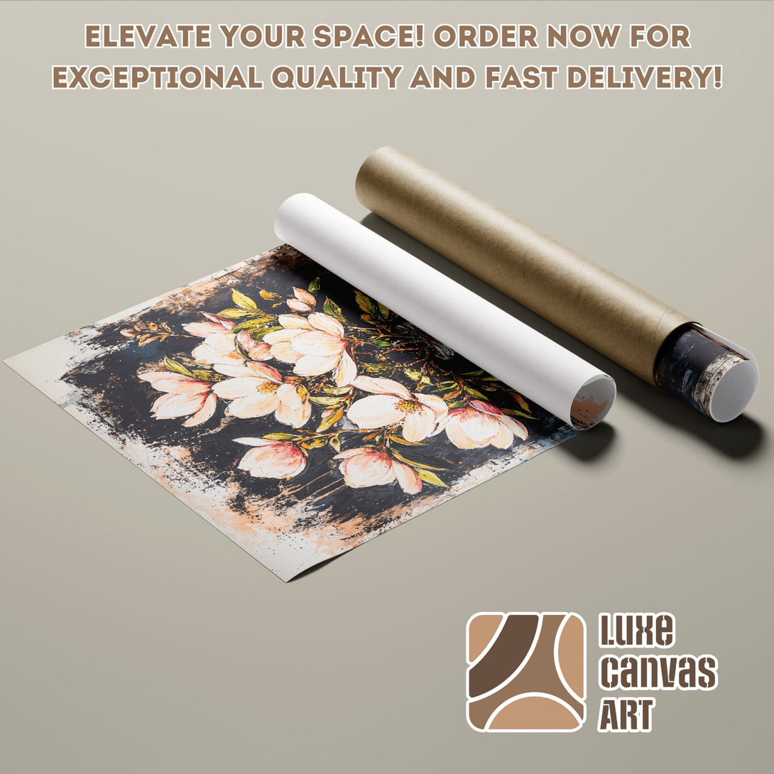 Floral Poster Roll in a dark, modern style, with a warm color palette. Order now!