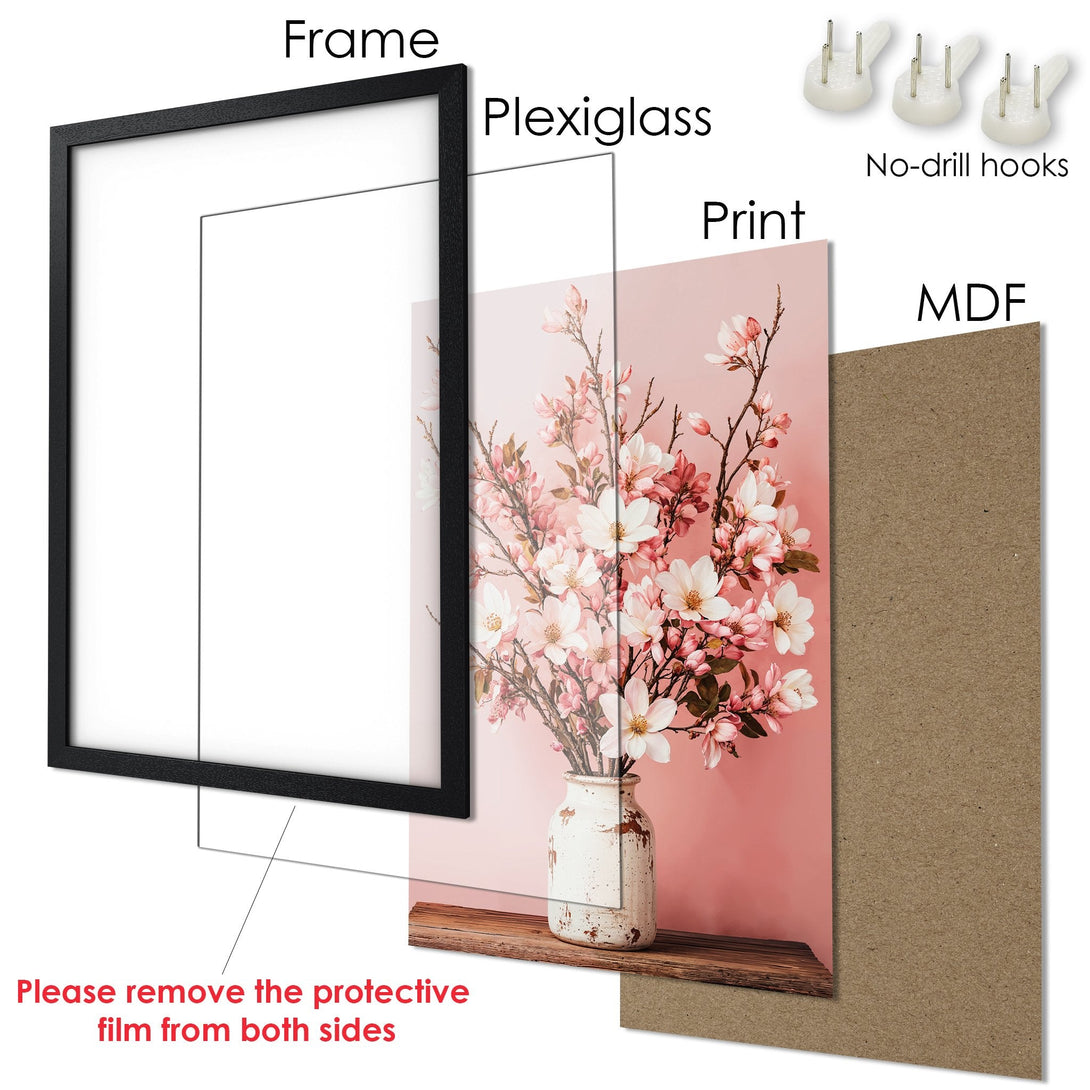 Framed Poster featuring floral art in a soft pink palette. Elegant wall art ready to hang!