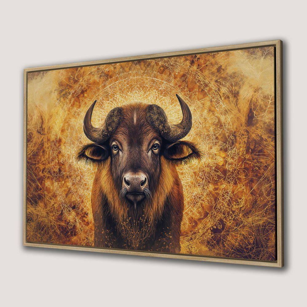 Canvas Print of a majestic buffalo in warm, earthy tones. Rustic animal art for your home decor.