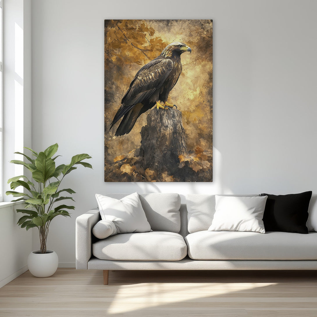 Framed Wall Art featuring a majestic eagle in a warm, earthy color palette. Rustic style Canvas Print adds a touch of nature to any room.