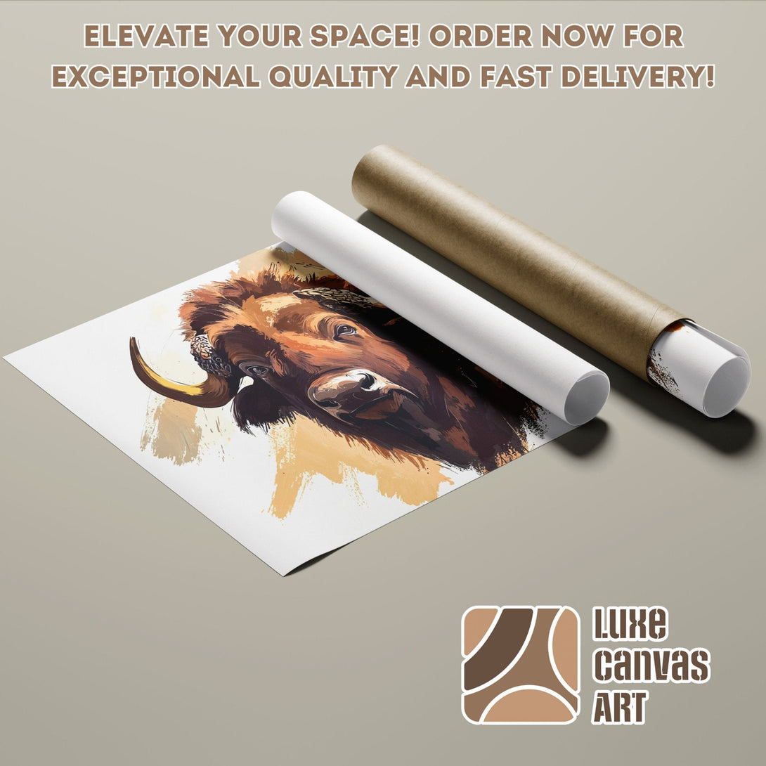 Poster Roll featuring a bison artwork in warm brown tones. Elevate your decor!