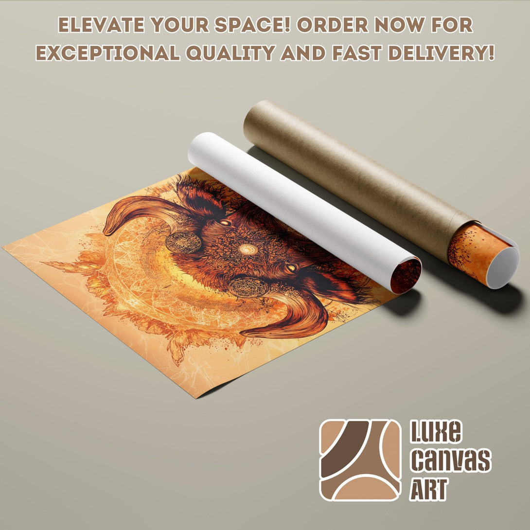 Poster Roll featuring a detailed illustration in warm orange and brown tones. Perfect art for your space!