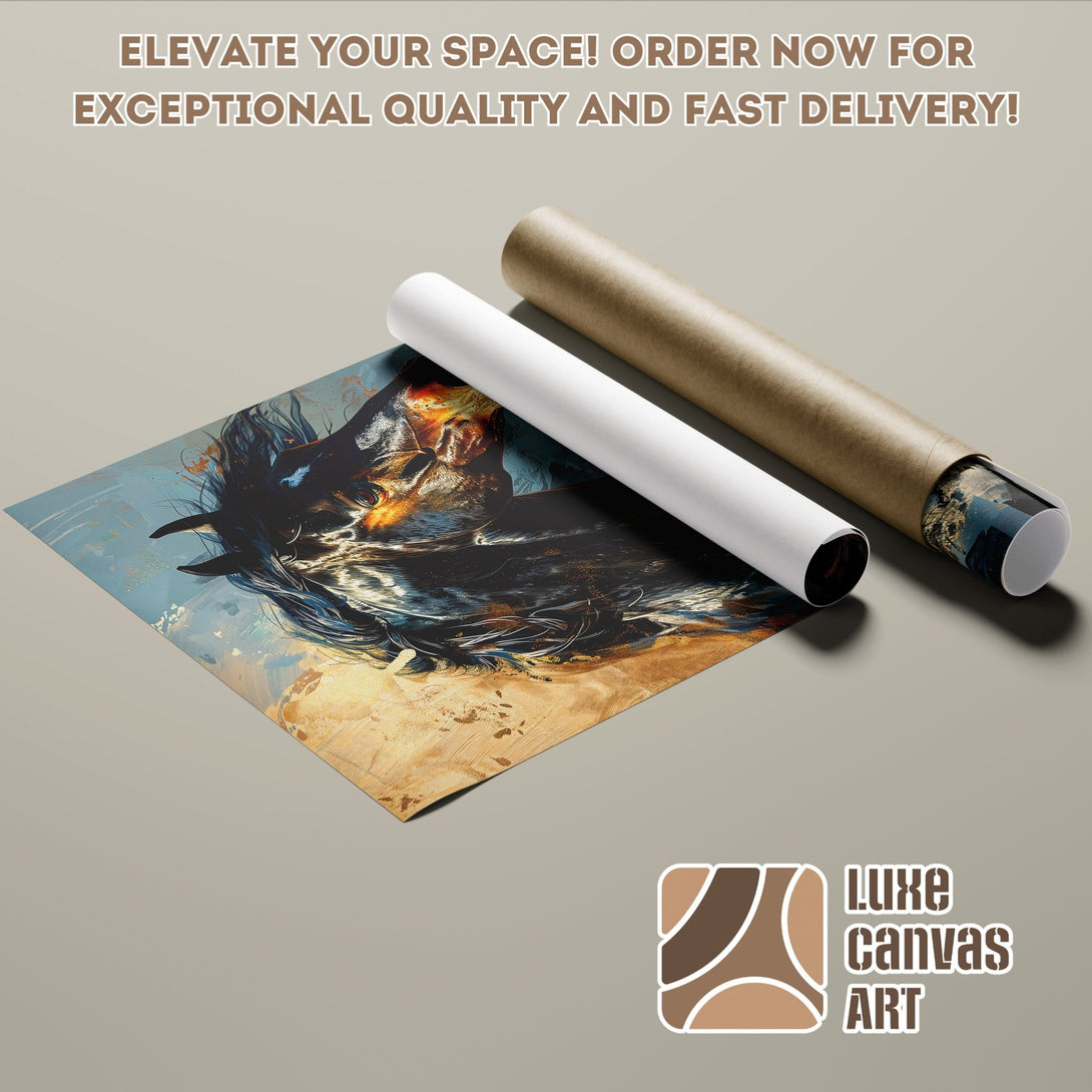 Abstract horse art Poster Roll in neutral tones. Elevate your space with Luxe Canvas Art! Order now for fast delivery.