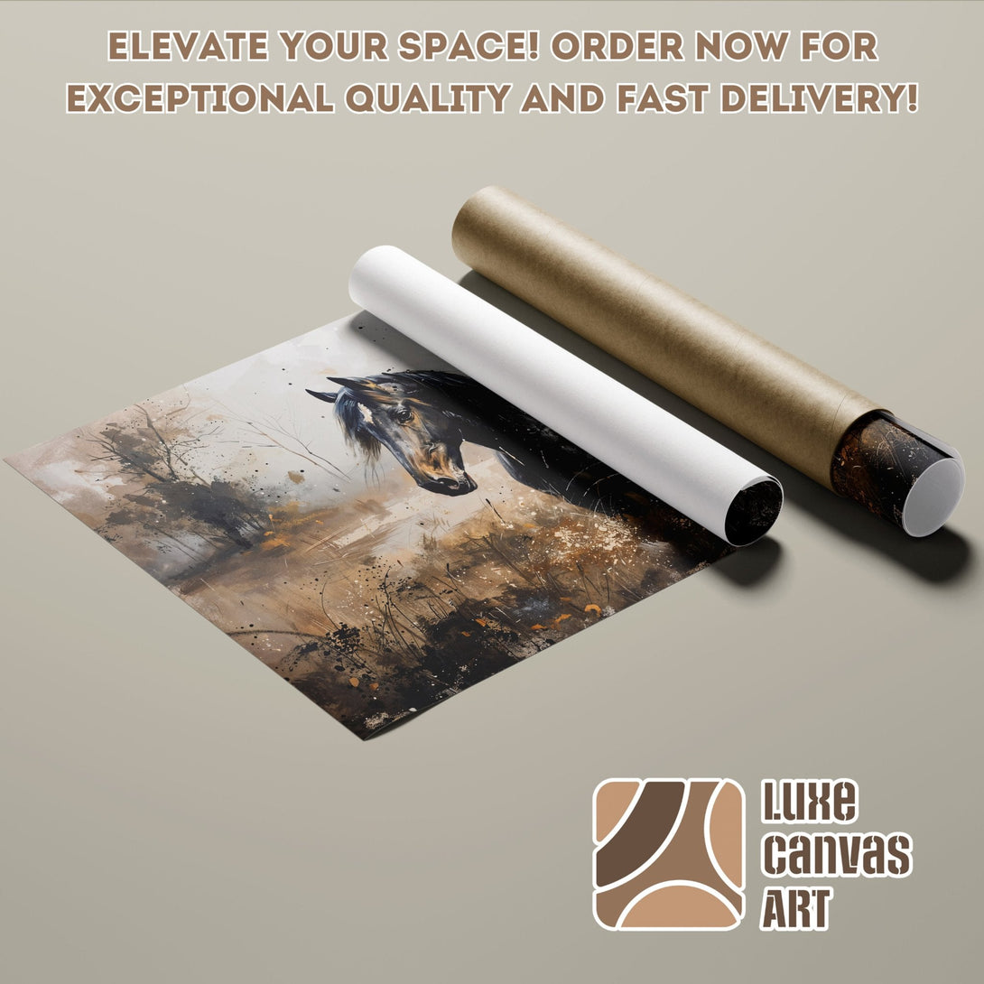 Horse art poster roll in neutral tones. Elevate your space with this stunning Poster! Order now for fast delivery.