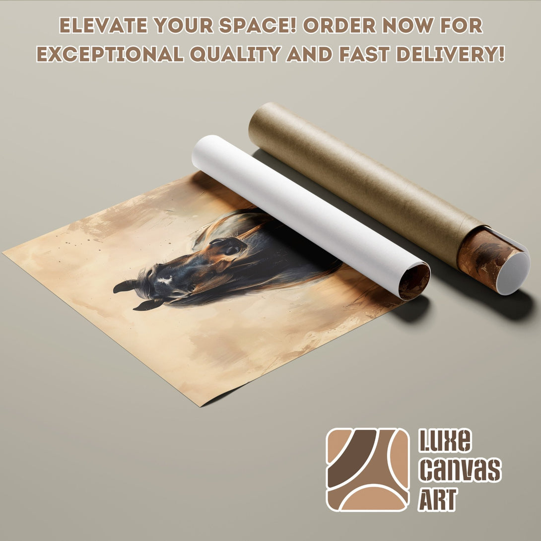 Poster Roll featuring a horse painting in warm tones. Elevate your space with this beautiful art print! Order now!