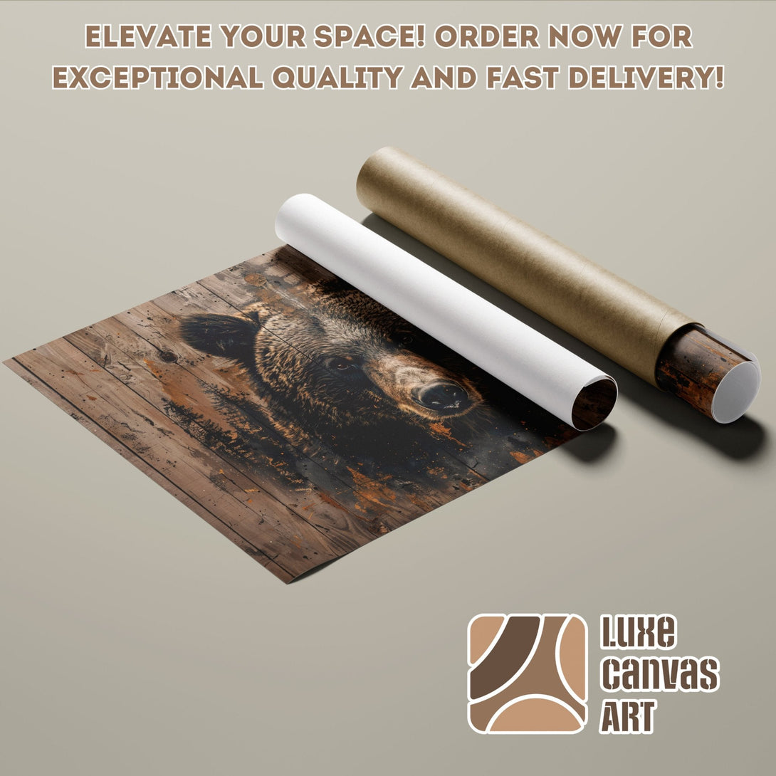 Poster Roll featuring a bear artwork, rustic style, warm brown tones. Order now!