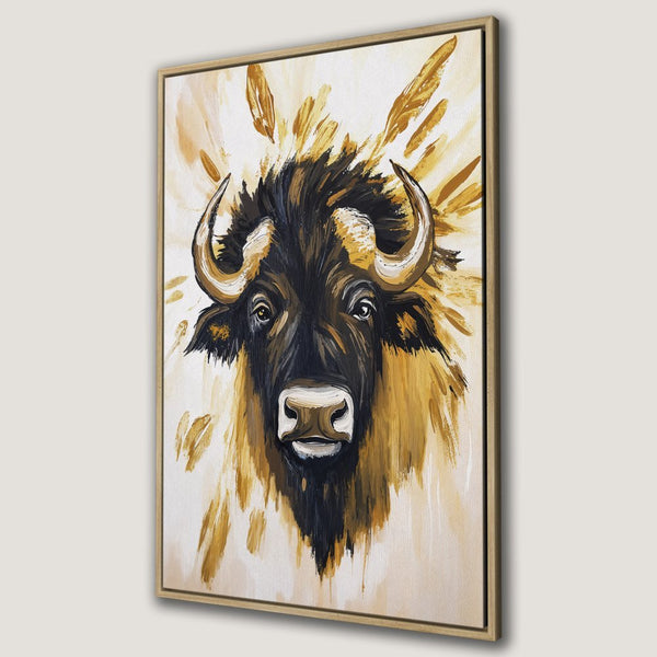 Framed Wall Art: Stunning bison portrait in black & gold. Add a touch of rustic elegance to your home with this beautiful Canvas Print.