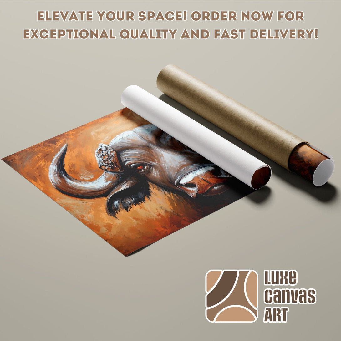 Abstract buffalo art Poster Roll in warm orange tones. Elevate your space!