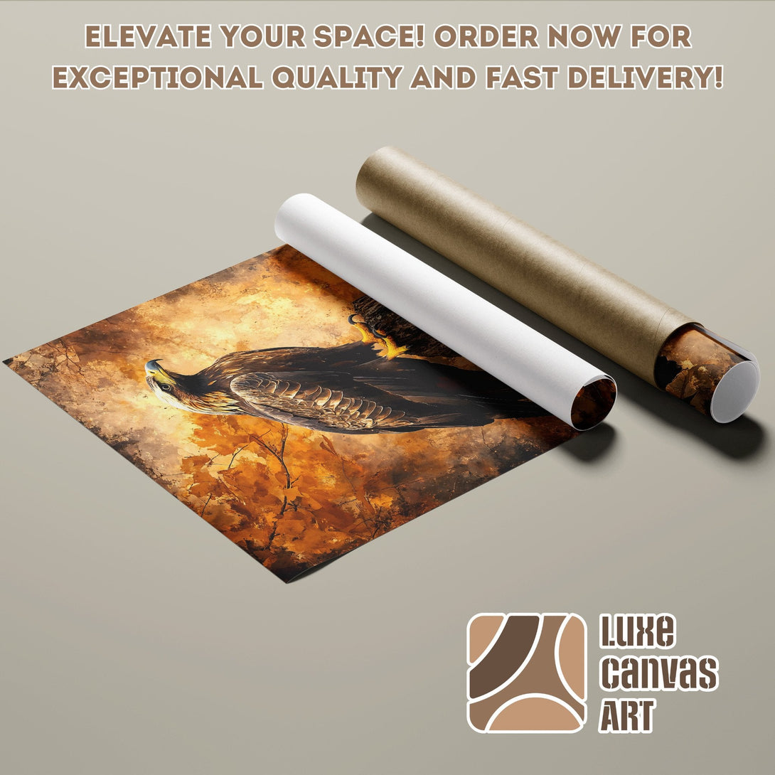 Poster Roll featuring an eagle in a painterly style with warm brown and orange tones. Perfect wall art!