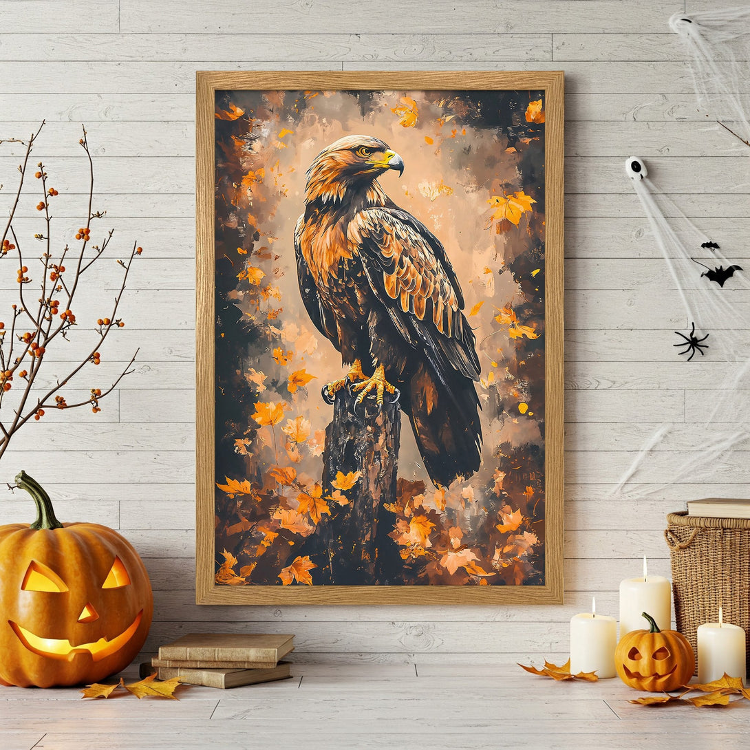 Framed Poster featuring an eagle in autumn colors. Perfect fall decor! Add this art print to your home today.