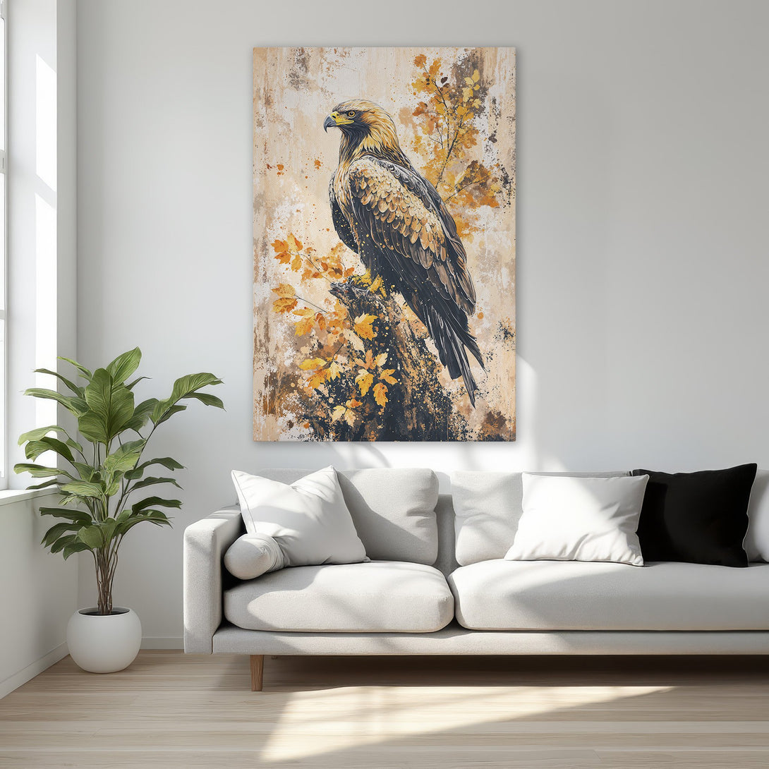 Framed Wall Art featuring a majestic eagle in a warm, earthy color palette. Perfect for adding a touch of nature and elegance to your home.